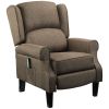 Wingback Brown Recliner Massage Chair with Heat Fabric Sofa Remote Control and Footrest for Living Room