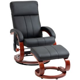 Electric Black Faux Leather Swivel Recliner Chair with Ottoman, 10 Vibration Massage Points & Remote for Comfort