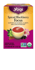 Yogi Tea Spiced Blackberry Focus, Contains-Caffeine Black Tea, Wellness Tea Bags, 16 Count