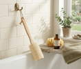 Natural Loofah Bath Brush with Long Wooden Handle for Shower - Eco-Friendly Exfoliating Body Scrubber for Back Cleaning, Gentle Skin Smoothing