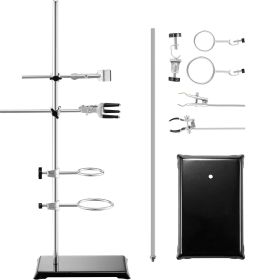 Lab Stand Support, Laboratory Retort Support Stand 2 Sets, Steel Lab Stand 23.6" Rod and 8.3" x 5.3" Cast Iron Base, Includes Flask Clamps