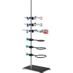 Lab Stand Support, Laboratory Retort Support Stand Set, Steel Lab Stand 23.6" Rod and 8.3" x 5.3" Cast Iron Base, Includes Flask Clamps