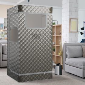 Portable Steam Sauna with 3L Steam Generator Remote Control Wood Foot Massager and Foldable Chair for Home (Color: Gray)