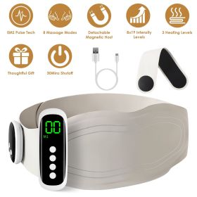 EMS Lower Back Massager Heating Pad Cordless Heating Pad for Back Belly Waist with Remote Magnetic Host 8 Modes 19 Intensity Levels 3 Heating Levels (Color: Beige)