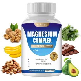 MAGNESIUM COMPLEX Wellness Capsules With Malate & Glycinate And 8 ELEMENTAL MAGNESIUM, Supports Health 90 Capsules, Dietary Supplement. (QTY: 1 PCS)