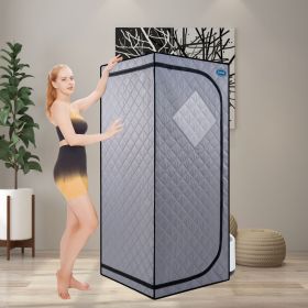 Full Size Portable Grey Steam Sauna tentâ€“Personal Home Spa, with Steam Generator, Remote Control, Foldable Chair (Color: as Pic)