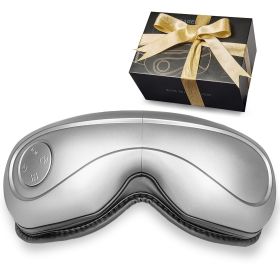 Eye Massager with Heat, Heated Eye Massage Mask with 5 Modes and Bluetooth Music, 180° Foldable Eye Care Massager for Migraines, Eye Strain (Color: Light Gray, Control Type: Push-button)