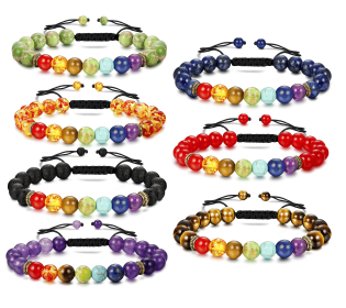 Natural Stone Chakras Bracelet for Men Women Crystal Healing Yoga Bead Bracelet Adjustable (Default: Default)