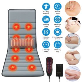 Full Body Electric Massage Mat with Heat Vibration Massage Pad Cushion Back Massage Mattress Chair Pad with Inflatable Head Pillow Lumbar Pillow with (Color: Grey)