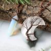 2Pcs Tree of Life Crescent Moon Necklace Hexagonal Natural Quartz Stone Pendant Healing Wire Wrap Gemstone Necklace Crystal Pendant Gift for Women